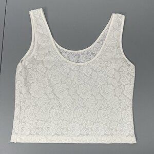 Vintage Y2K Floral Lace Sheer Tank Top Cropped Romantic Coquette Sexy White L